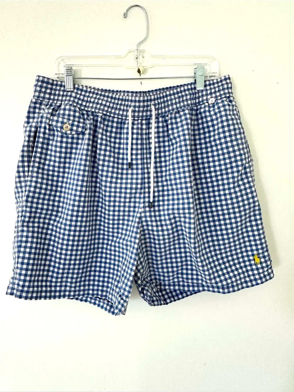 Polo Ralph Lauren Blue & White Check Gingham 6” Traveler Classic Swim Trunks